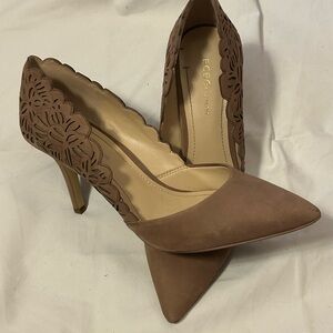 BCBG Suede Heels w/ Laser Cut Scalloped Design